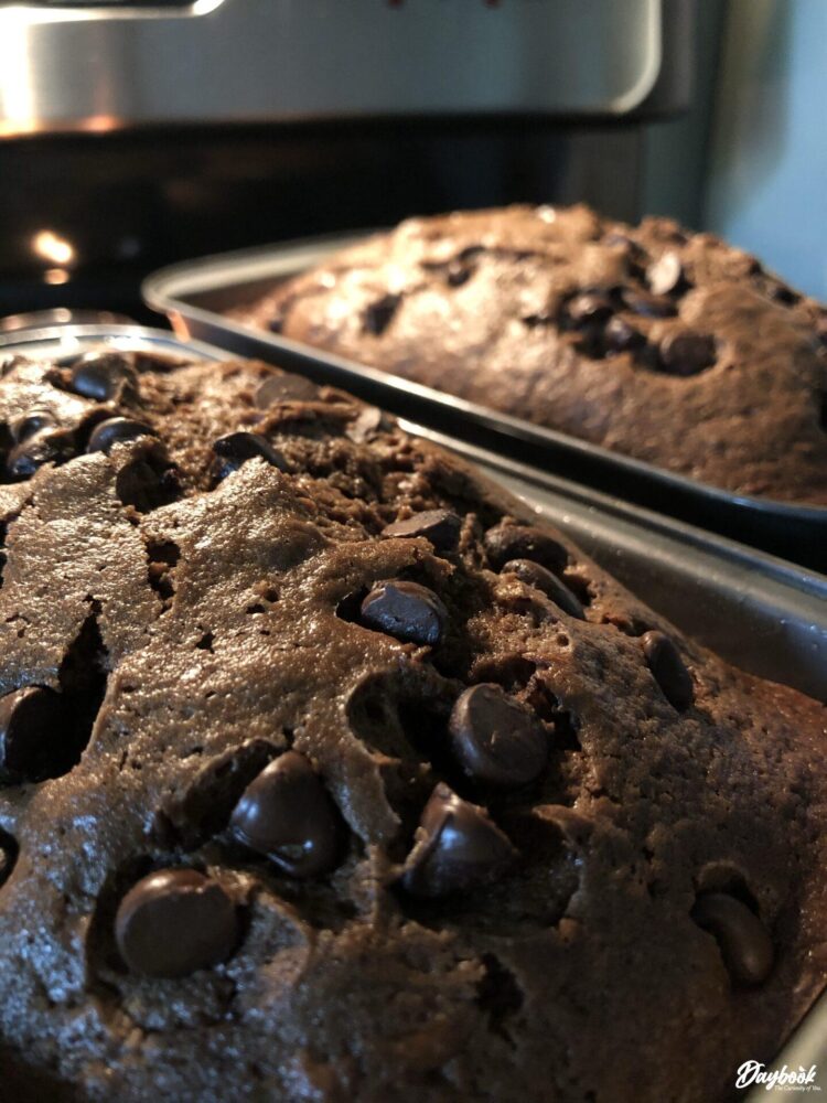 two loaves of double chocolate zucchini bread