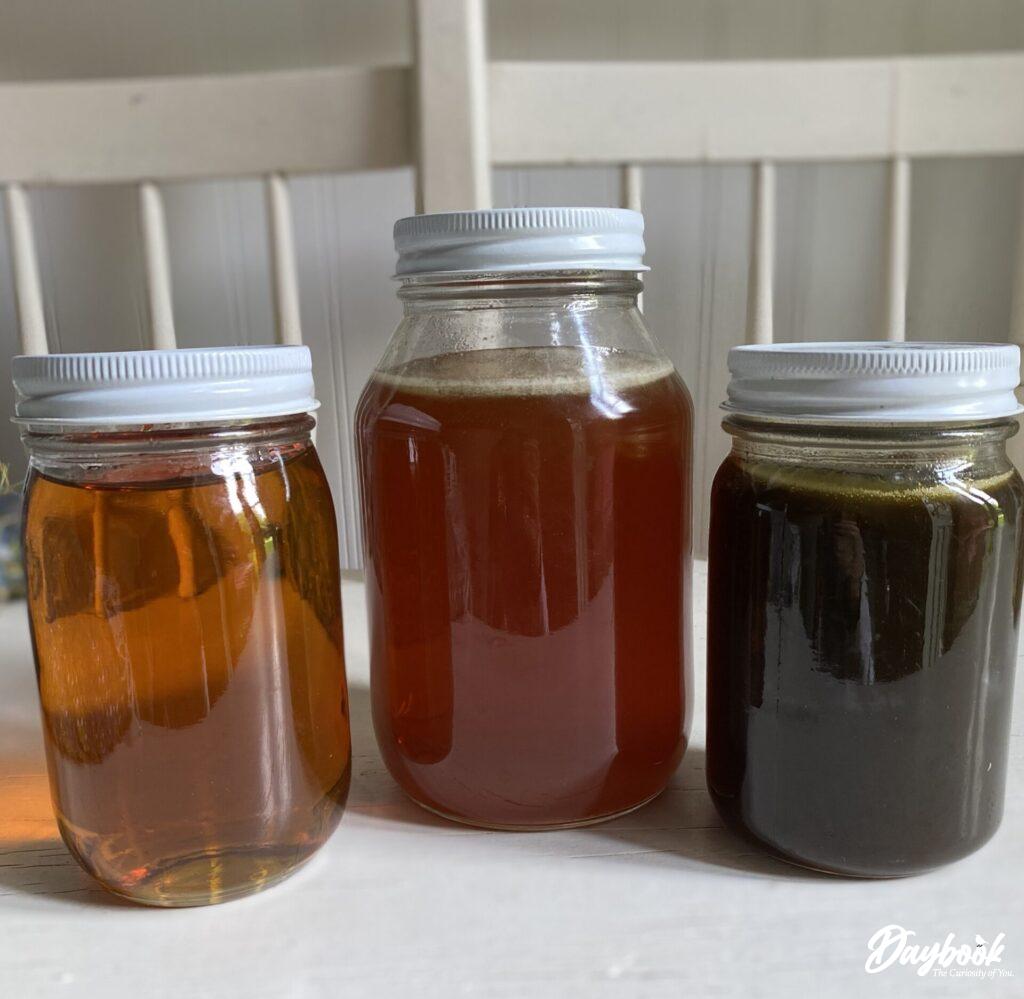 honey and molasses in glass jars
