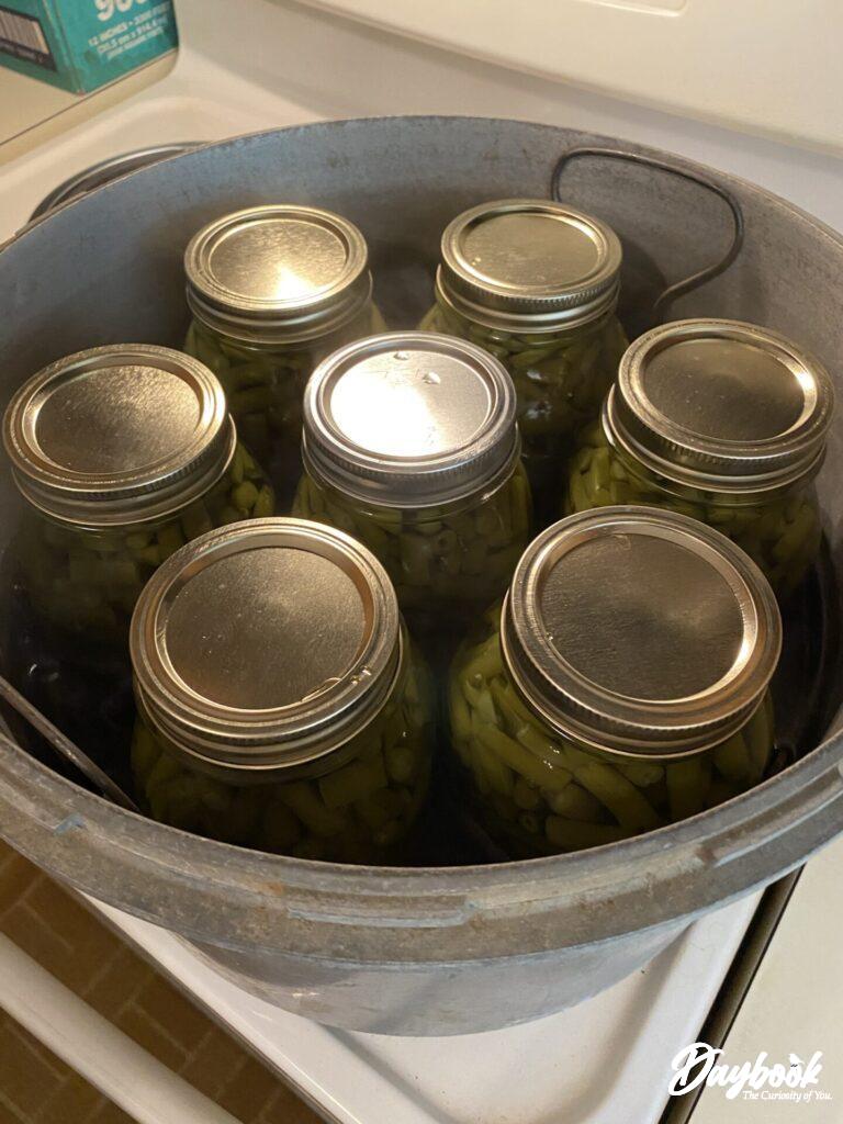 canned green beans in a pressure cooker