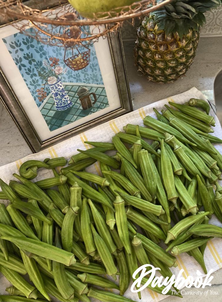 whole okra on a kitchen countertop