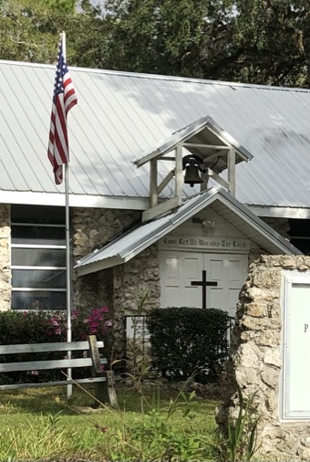 A local Presbyterian church made of rock in Yankeetown, Florida.